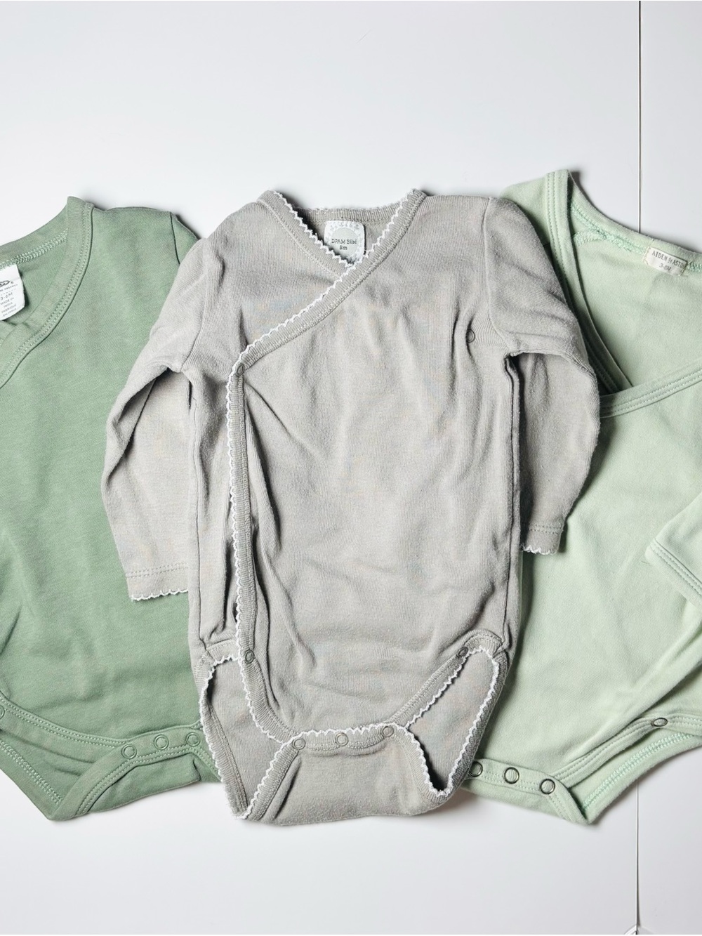 Premium Boutique Organic Kimono Long Sleeve Bodysuit Set 3pcs Earthtones